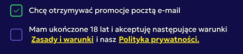 Potwierdzamy swój wiek i zaznaczamy zgodę na warunki kasyna